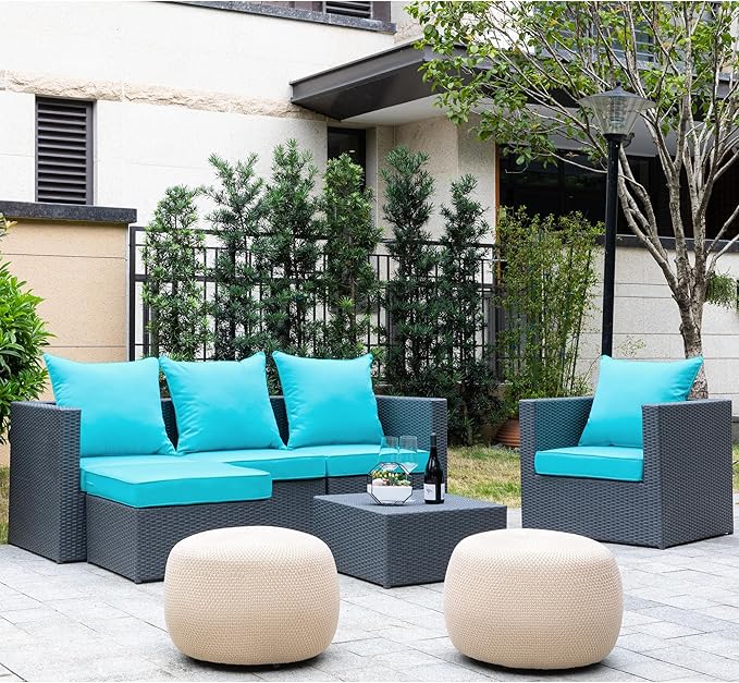 ARTPLAN Deep Seat Cushion with Backrest Set of 2 - All-Weather Outdoor Sofa Cushions for Sectionals-Polyester Fabric, Waterproof-High-Resilience Foam for Patio, Backyard Garden,Sky Blue