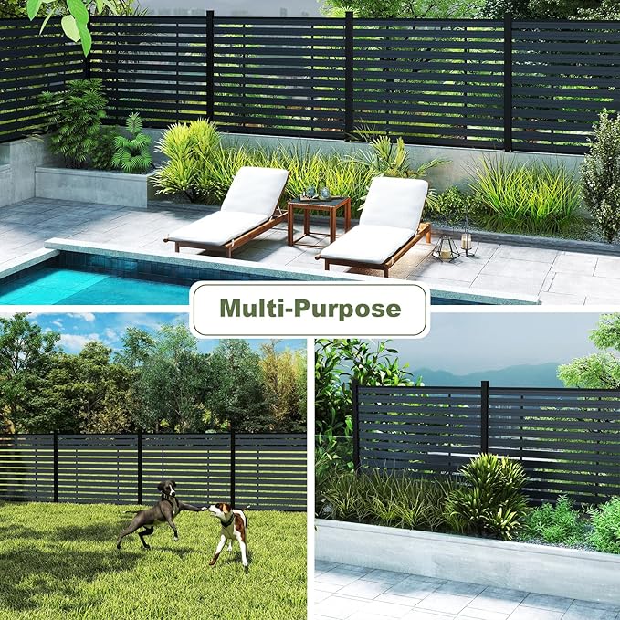Outdoor Privacy Fence WPC, AC Unit Air Conditioner Screen 5 FT(H) x 6 FT(W) Trash Can with Aluminum Alloy Post, Decorative Fencing, Gray with 1 Post