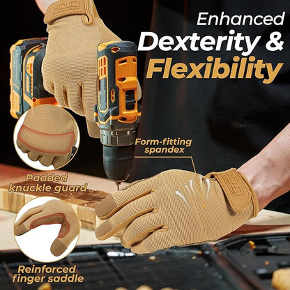HANDLANDY Work Gloves for Men & Women, Utility Mechanic Working Gloves Touch Screen, Flexible Gardening Gloves for Yard
