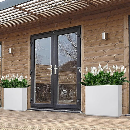 Wallowa Metallic Heavy Planter for Outdoor Plants, 38Lx10Wx30H Inches Tall and Long Metal Divider Planter Box with for Outside & Indoor, Seamless (White)