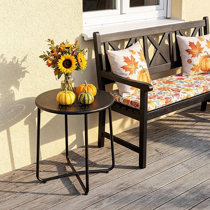 Outdoor Side Table, Small Patio Table Waterproof Round Metal Weather Resistant Outside End Table for Balcony Bistro Porch Yard Garden Patio, Black