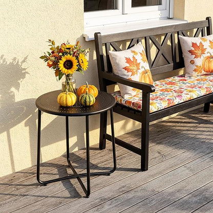 Outdoor Side Table, Small Patio Table Waterproof Round Metal Weather Resistant Outside End Table for Balcony Bistro Porch Yard Garden Patio, Black