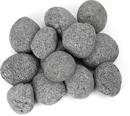 Skyflame 3-5 Inch Round Lava Rock Pebbles, 15 Pounds Black Natural Tumbled Stones for Indoor Outdoor Gas Fire Pit|Fireplaces|Garden Landscaping Decoration| Cultivation of Potted Plants