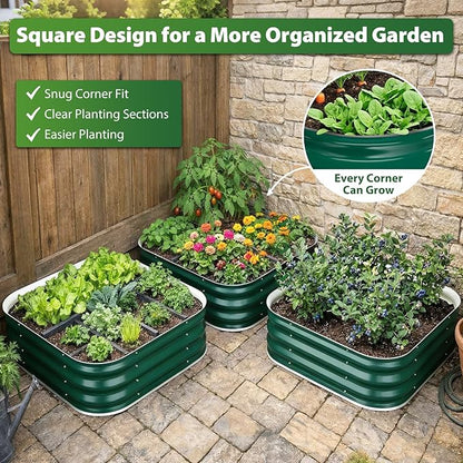 Galvanized Raised Garden Bed 3x3 ft, Heavy Duty Metal Planter Box for Vegetables, Flowers & Herbs, 12" Raised Outdoor Modular Gardening Bed, Above Ground Growing Container, Easy Assembly, Green