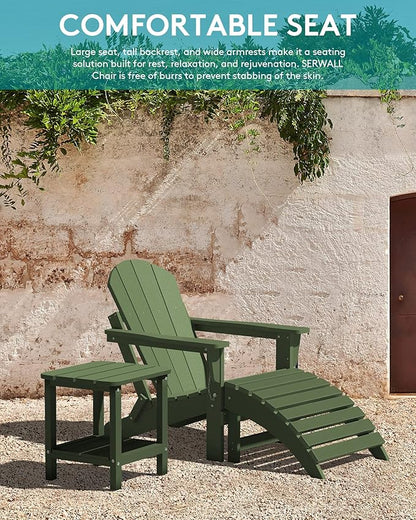 SERWALL Folding Adirondack Chair for Patio Garden, All-Weather Outdoors Chairs, Wooden Textured Fire Pit Chairs for Poolside, Backyard, Lawn - Army
