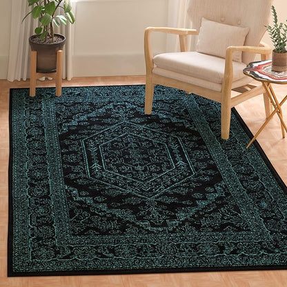 SAFAVIEH Adirondack Collection Accent Rug - 4' x 6', Black & Teal, Oriental Medallion Design, Non-Shedding & Easy Care, Ideal for High Traffic Areas in Entryway, Living Room, Bedroom (ADR108K)