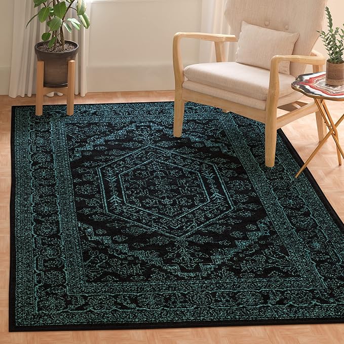 SAFAVIEH Adirondack Collection Accent Rug - 3' x 5', Black & Teal, Oriental Medallion Design, Non-Shedding & Easy Care, Ideal for High Traffic Areas in Entryway, Living Room, Bedroom (ADR108K)