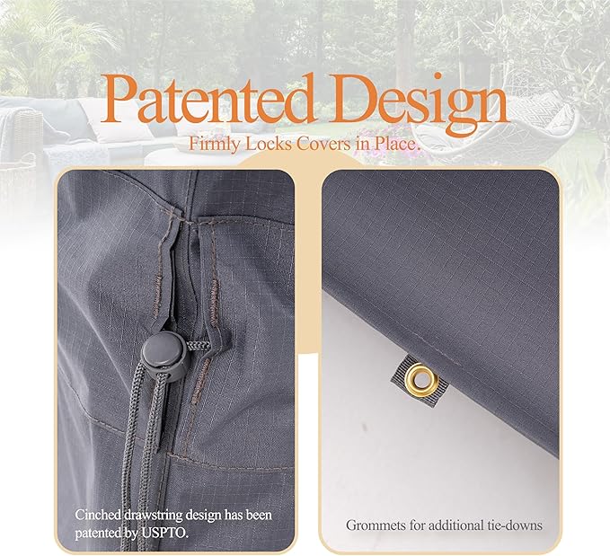 WJ-X3 Ripstop Round Patio Furniture Cover, 72" D x 31" H, Waterproof, UV Resistant, Anti-Fading,Good for Outdoor Round Dining Table and Chairs Set, Grey