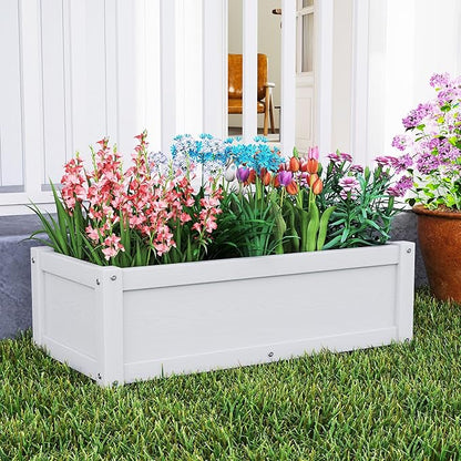 HDPE Raised Planter Box Outdoor,Rot-Resistant and Non-Cracking,Raised Beds for Gardening 29.5 * 14.4 * 9.8 in for Yard,Lawn,Outdoor Planter Boxes Rectangle with Drainage Holes White