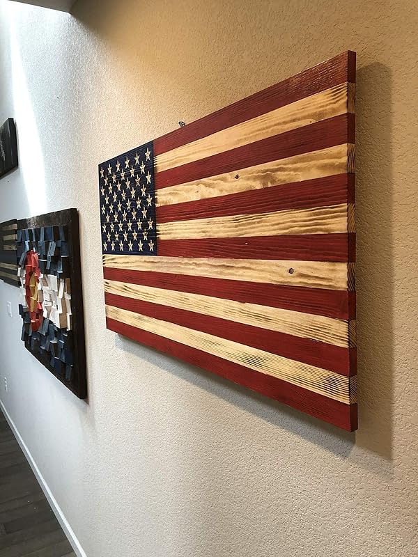 Bad Beard Woodworks Handcarved Wood American Flag Wall Art Décor | LARGE, X-LARGE, or JUMBO | Rustic Handmade, Wooden Flag, Wood Art, Wall Art