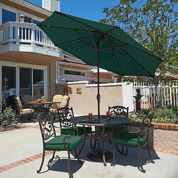 California Umbrella 7.5' Round Aluminum Outdoor Deck, Pool or Patio Umbrella, Crank Lift, Auto Tilt, Bronze Pole, Hunter Green