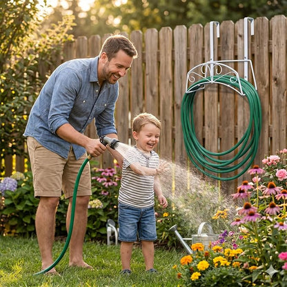 Garden Hose Holder for Outside Yard Hang Over The Door and Fence, Holds Up to 150Ft (2PCS White)