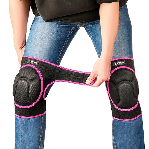 COOLJOB Women Men Knee Pads for Gardening House Working, Floor Cleaning and Construction, Durable Breathable Kneeling Cushion with Thick EVA Foam Padding and Adjustable Non-Slip Straps 1 Pair Pink