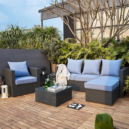 ARTPLAN Deep Seat Cushion with Backrest Set of 2 - All-Weather Outdoor Sofa Cushions for Sectionals-Polyester Fabric, Waterproof-High-Resilience Foam for Patio, Backyard Garden,Warm Blue