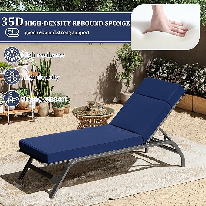 2 Pcs Chaise Lounge Cushions Outdoor, 80" L X 26" W X 4" D Lounge Chair Cushions for Outdoor Furniture, High-Density Foam Patio Chaise Cushion-Waterproof Fade-Resistant ThickPatio lounge chair cushion