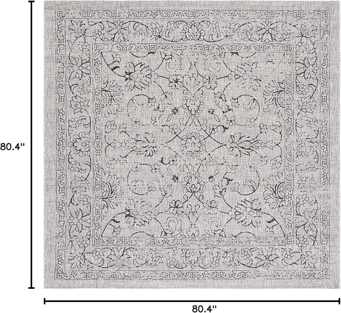SAFAVIEH Washable Rug Outdoor Courtyard Collection - 6'7" Square, Grey & Black, Non-Shedding & Easy Cleaning, Ideal for Patio, Backyard, Mudroom (CY8680-37612)