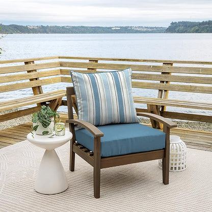 Arden Outdoor Foam Deep Seat Cushion Set, 24 in x 24 in, Weather-Proof, Rain-Proof, Fade Resistant Patio Cushion, Bottom and Back Cushion for Chair, Sofa, and Couch French Blue Linen Stripe