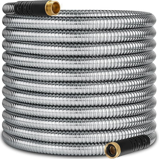 50 ft Stainless Steel Garden Hose - 2026 New Upgraded Metal Water hose - Flexible Water Hoses Pipes with Latex Core, 3/4" Solid Brass Connector - No-Expandable Watering Garden Hoses