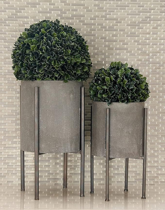 Deco 79 Metal Indoor Outdoor Planter Textured Exterior Large Planter Pot with Removable Stand, Set of 2 Planters 19", 23"H, Gray