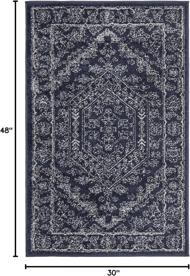 SAFAVIEH Adirondack Collection Accent Rug - 2'6" x 4', Navy & Ivory, Oriental Medallion Design, Non-Shedding & Easy Care, Ideal for High Traffic Areas in Entryway, Living Room, Bedroom (ADR108N)