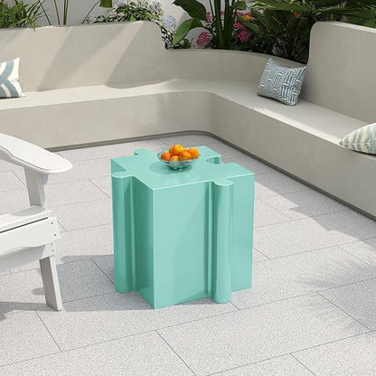 Christopher Knight Home Daton 3 Piece Interlocking Outdoor Side Table Set, Modular Lightweight Concrete Coffee Table, Convertible MGO End Table for Indoor&Outdoor, Creative Set Up,Sky Blue+Mint Green