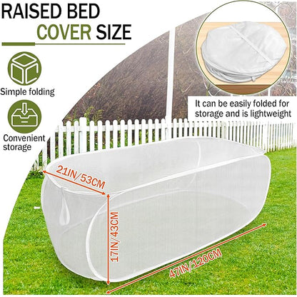 47" x 21" x 17" Garden Netting for Raised Beds, Foldable Raised Garden Bed Cover with Ground Nail, Raised Bed Cover Fit 4 x 2ft Garden Beds, Insect Bird Control, Plant Protection