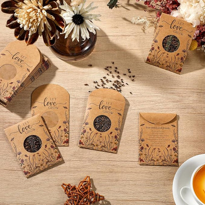 Fumete 150 Pcs Let Love Grow Seed Packets Cool Wedding Favors for Guests Kraft Envelope Kraft Bag with Window Flower Resealable Seed Storage Packets for Wedding Party Favors Bridal Shower