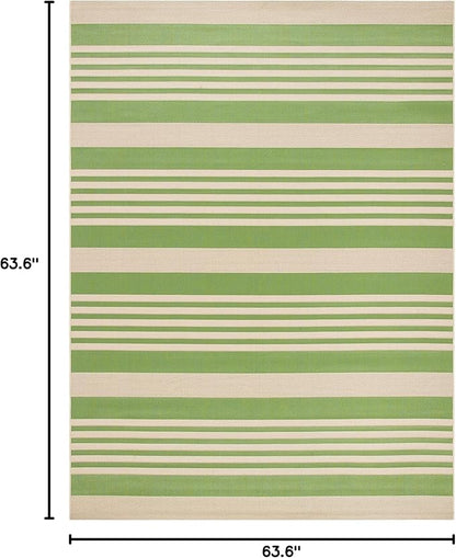 SAFAVIEH Washable Rug Outdoor Courtyard Collection - 5'3" Round, Green & Beige, Non-Shedding & Easy Cleaning, Ideal for Patio, Backyard, Mudroom (CY6062-244)