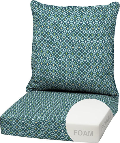 Arden Outdoor Foam Deep Seat Cushion Set, 22 in x 24 in, Weather-Proof, Rain-Proof, Fade Resistant Patio Cushion, Bottom and Back Cushion for Chair, Sofa, and Couch Alana Tile
