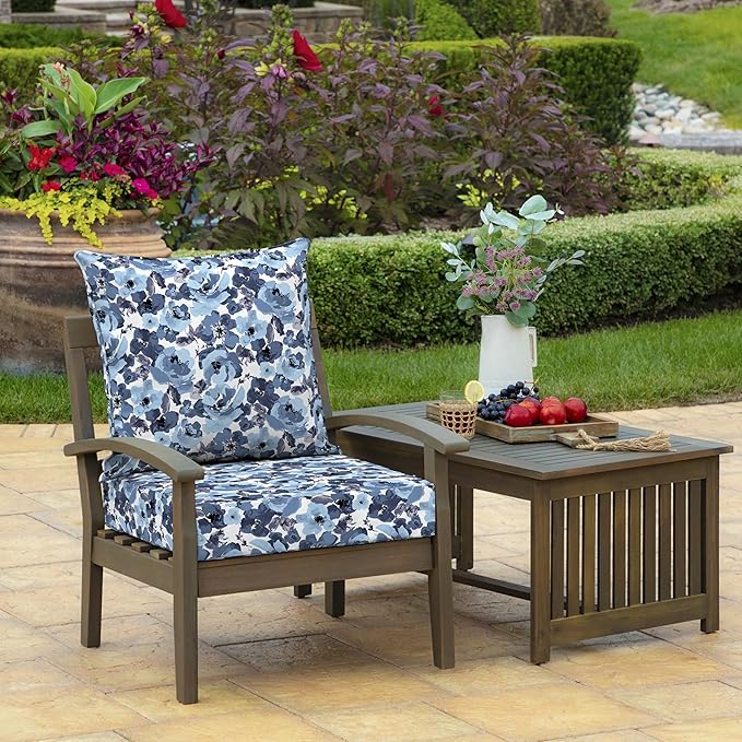 Arden Outdoor Deep Seat Cushion Set (2-Pack), 22 in x 24 in, Weather-Proof, Rain-Proof, Fade Resistant Patio Cushion for Chair, Sofa, and Couch Blue Garden Floral
