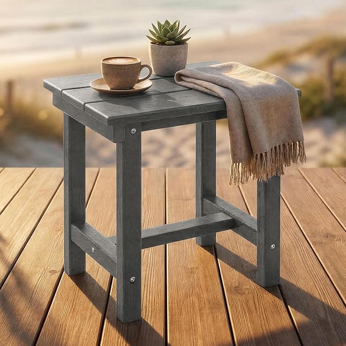 Furnimart Adirondack 16.5" Square Outdoor Side Table, Extra-Thick HDPE Composite Weather-Resistant Small Patio Table, Gray Outdoor End Table for Garden Balcony Yard Deck Poolside(Gray)