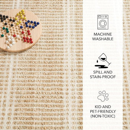 Dash and Albert Arbor Machine Washable Area Rug - 3' x 5' Neutral Stripe Washable Accent Rug Stain-Resistant, Anti-Slip, High Traffic Kitchen, Hallway, Mudroom