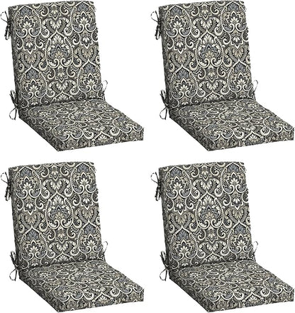 Arden 4-Pack Outdoor Patio Dining Chair Cushion, 20x44, Rain-Proof Seat Pad, Fade-Resistant Outdoor Cushion Black Aurora Damask
