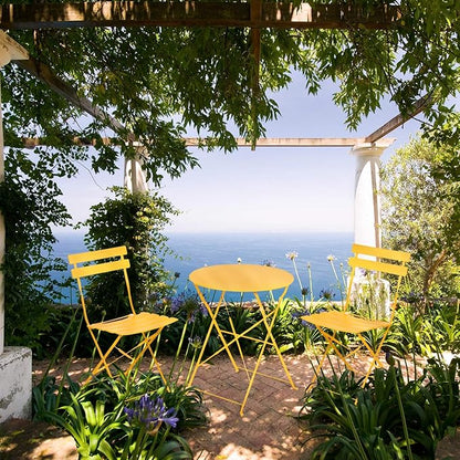 Grand patio 3-Piece Bistro Set Folding Outdoor Furniture Sets with Premium Steel Frame Portable Design for Bistro & Balcony, Yellow