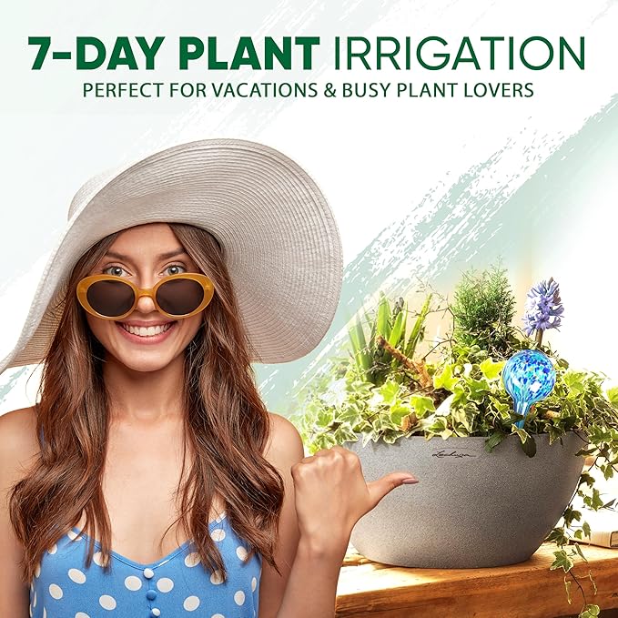 Plant Watering Globes Set of 6 - Large Glass Self Watering Bulbs Up to 7 Days of Irrigation - for Indoor & Outdoor Plants - Multicolor, Automatic, Glass Watering Bulbs for Daily Use, Watering Devices