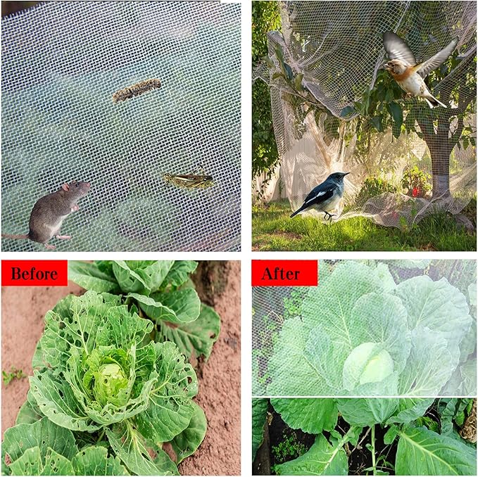 8x24ft Garden Netting Pest Barrier, 0.8mm Ultra Fine Mesh Plant Cover for Vegetables Fruits Flowers, Durable Mesh Screen for Raised Garden Beds, Row Cover, Shield for Cicadas, Birds, & Wildlife