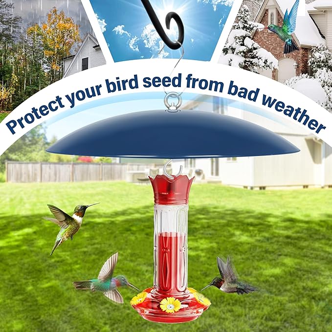 13" Bird Feeder Rain Cover,Bird House Dome,Hummingbird Feeder Guard, Proof for Shepherd's Hook Outdoors,Smart Birds Feeder's Umbrella(Blue), 4Pack