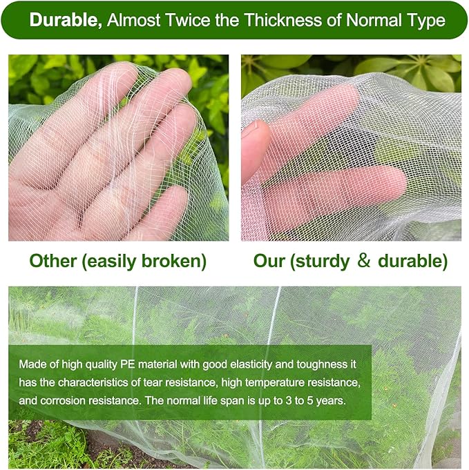 Garden Netting, Jevrench Durable Ultra Fine Garden Netting, Garden Plant Cover Row Cover Makes Plants, Vegetables, Fruits, and Flowers Grow Better (4ft x 50ft)