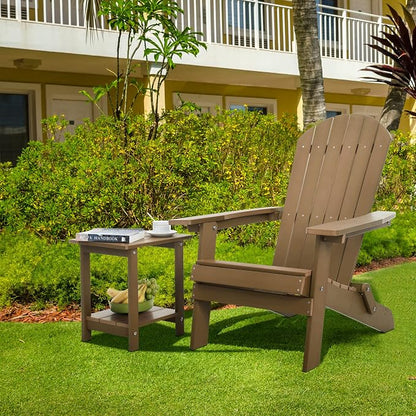 Meluvici Double Adirondack Outdoor Side Table Weather Resistant, Outdoor Rectangular Patio End Table for Adirondack Chair, Teak
