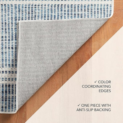 Dash and Albert Malta Blue Machine Washable Area Rug - 4' x 6' Blue Stripe Washable Accent Rug - Durable, High Traffic Areas Kitchen, Mudroom, Hallways