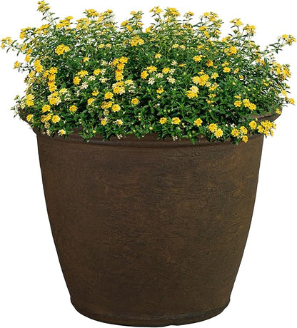 Sunnydaze 20-Inch Anjelica Large Plastic Pot for Plants - Outdoor Double-Walled Large Plastic Planter with Drillable Drainage Holes - Rust