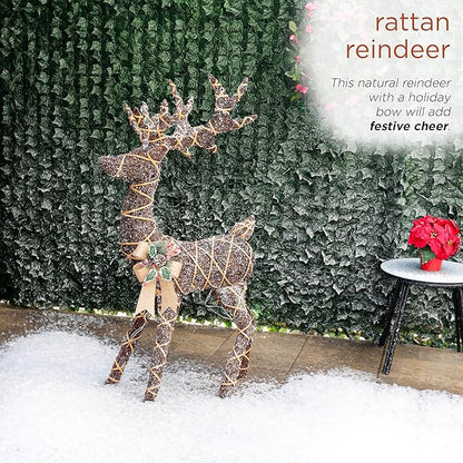 Alpine Corporation 48" Tall Outdoor Rattan Twig Grazing Reindeer Christmas Yard Decor with 80 Warm White LED Lights, Brown