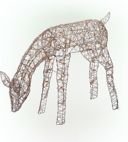 Alpine Corporation Grazing Rattan Reindeer Decoration with Warm White Lights, Christmas Decoration