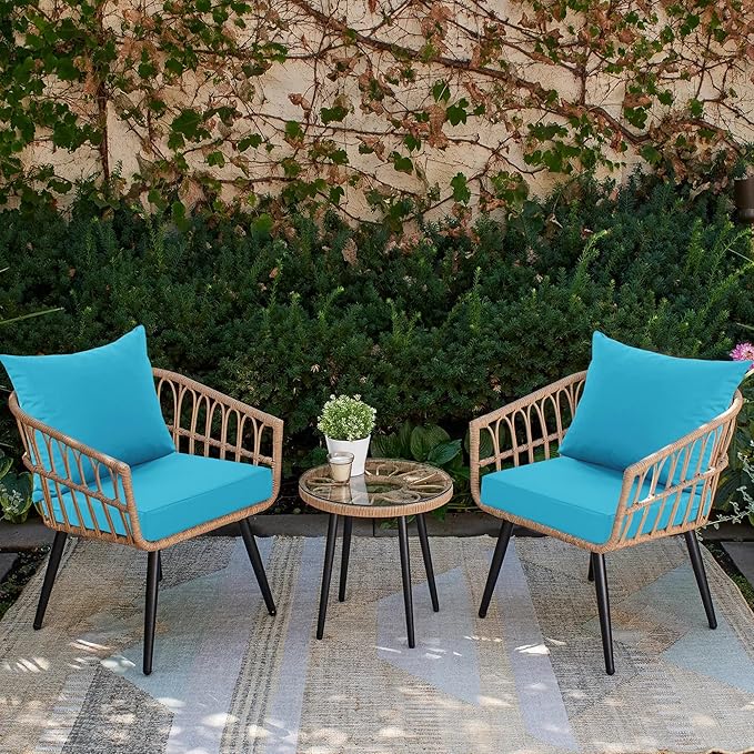 Waterproof Outdoor Cushions for Patio Furniture, Fade Resistant Backrest and Deep Seat Cushion Set with Removable Cover, 24 x 24 Inch, Teal, Set of 2