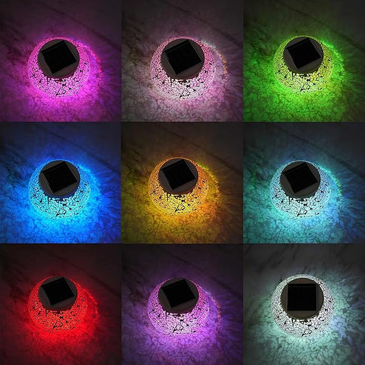 Color Changing Solar Powered Mosaic Glass Ball Lights, Rechargeable Solar Lantern Table Lights, Waterproof LED Garden Night Lights for Patio Yard Outdoor Decor (White)