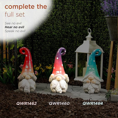 Alpine Corporation QWR1460 Hear No Evil Gnome Statue, Whimsical Décor for Patio & Garden, 18" H, Purple