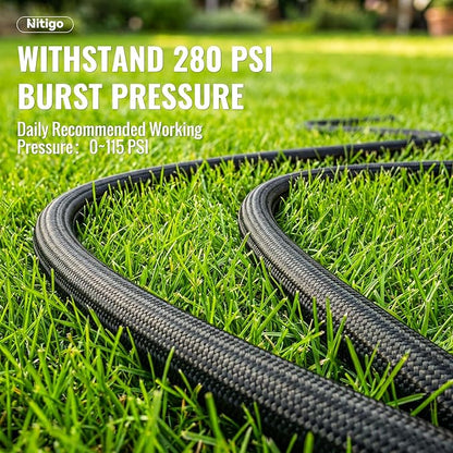 Nitigo Ultra Lightweight Garden Hose 50 FT, Non-Expanding Flexible Water Hose with 10-Function Sprayer, Kink-Free, Nylon Outer Layer, Burst 280 PSI for Outdoor Gardening, Pet Bathing (3/4" GHT)