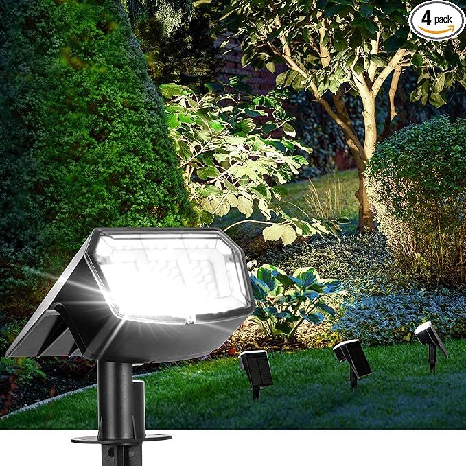 AUDERWIN Solar Spot Lights Outdoor Waterproof 4 Pack IP65, 63 LED 3 Lighting Modes Spotlights for Yard Garden House Garage Pathway