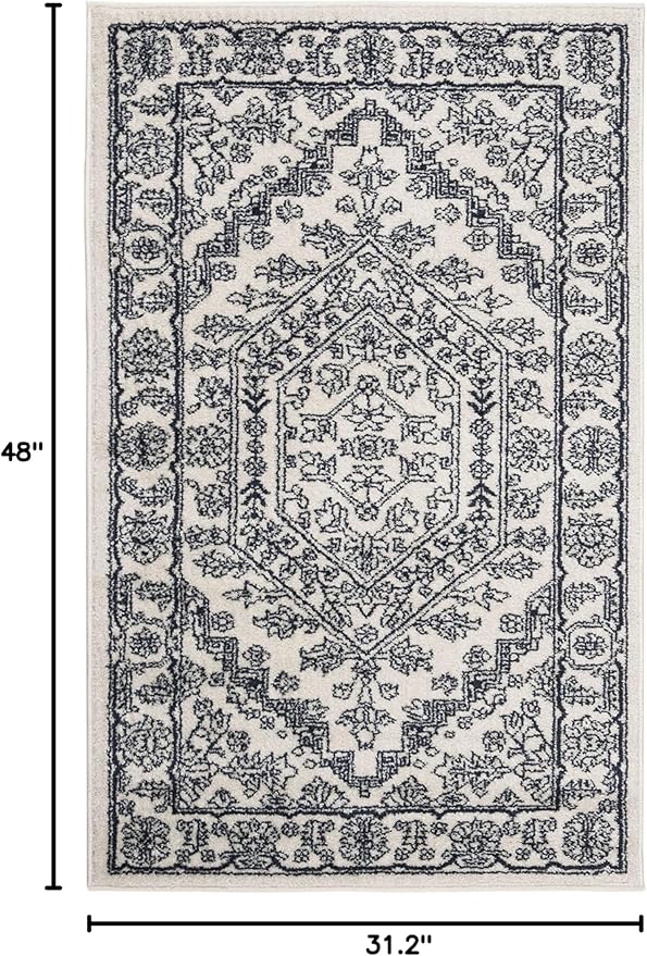 SAFAVIEH Adirondack Collection Accent Rug - 2'6" x 4', Ivory & Navy, Oriental Medallion Design, Non-Shedding & Easy Care, Ideal for High Traffic Areas in Entryway, Living Room, Bedroom (ADR108R)
