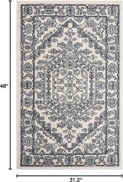SAFAVIEH Adirondack Collection Accent Rug - 2'6" x 4', Ivory & Navy, Oriental Medallion Design, Non-Shedding & Easy Care, Ideal for High Traffic Areas in Entryway, Living Room, Bedroom (ADR108R)